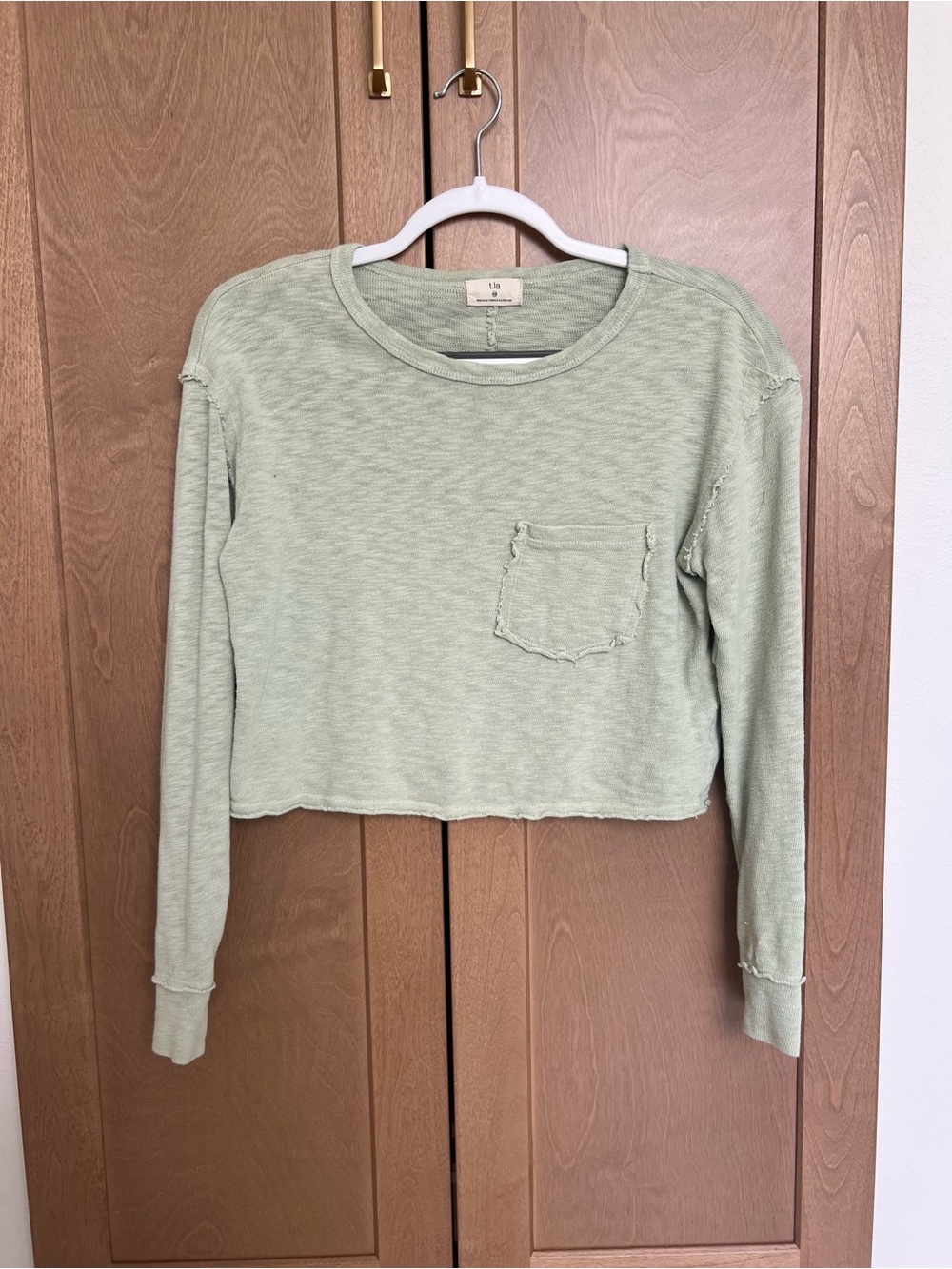 ZARA| Light Sage Cropped Long Sleeve Top